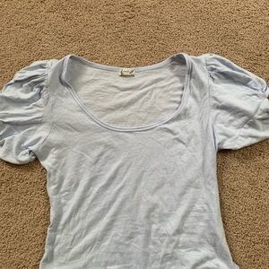 Free People Sky Blue Puff Sleeve Blouse